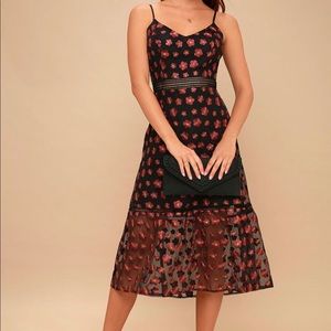 Magic Hour Black Floral Embroidered Midi Dress